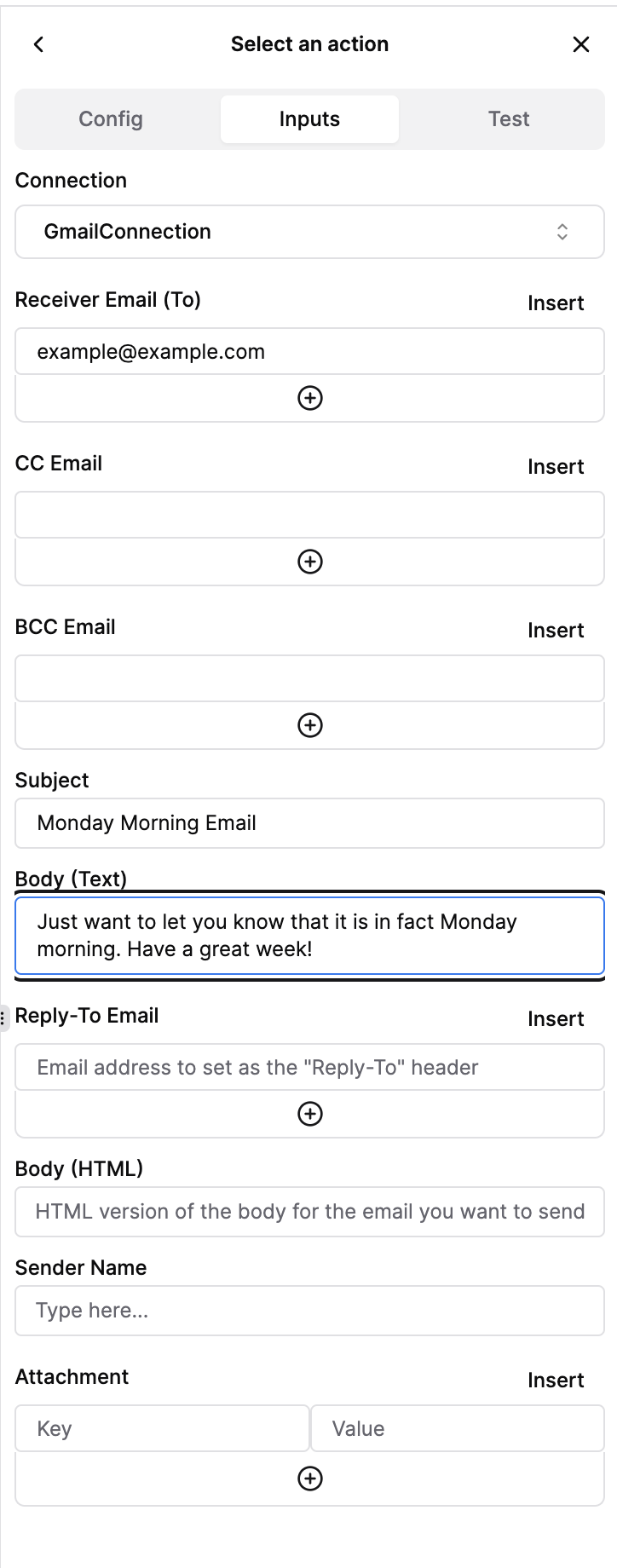 Send Email Inputs